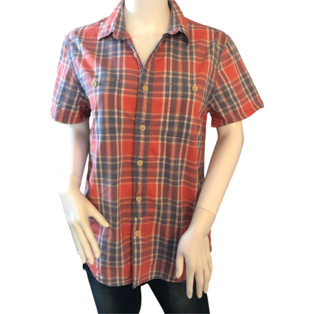 LUCKY BRAND Shirt Red Blue‎ Plaid Button Up Country Western Fitted Cowboy
